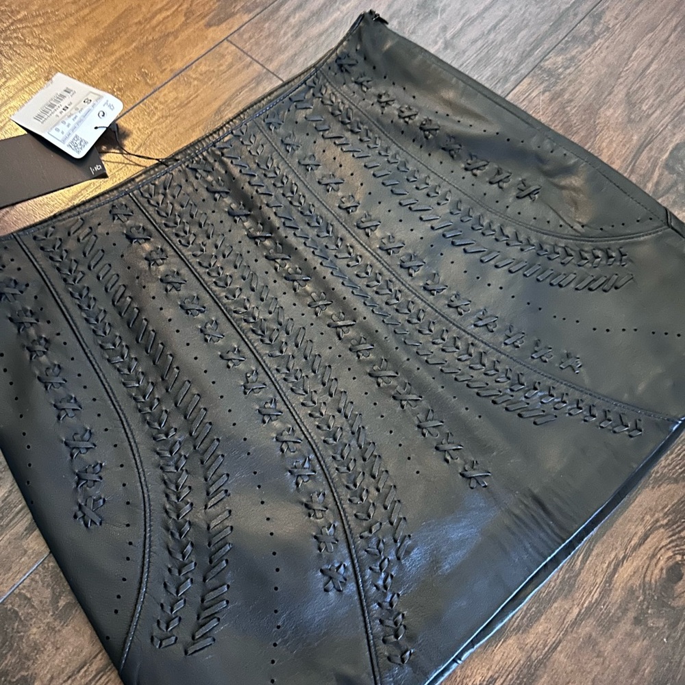 NWT Zara Lambskin Leather Mini Skirt Black S